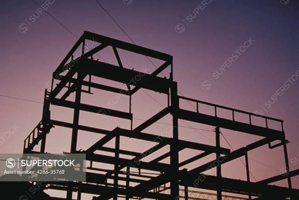New building construction, with frame of steel girders.  (Architecture.  Business.  Economy.  Concepts.)