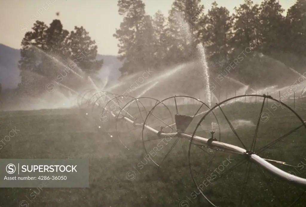 Farmland irrigation sprinkler system.