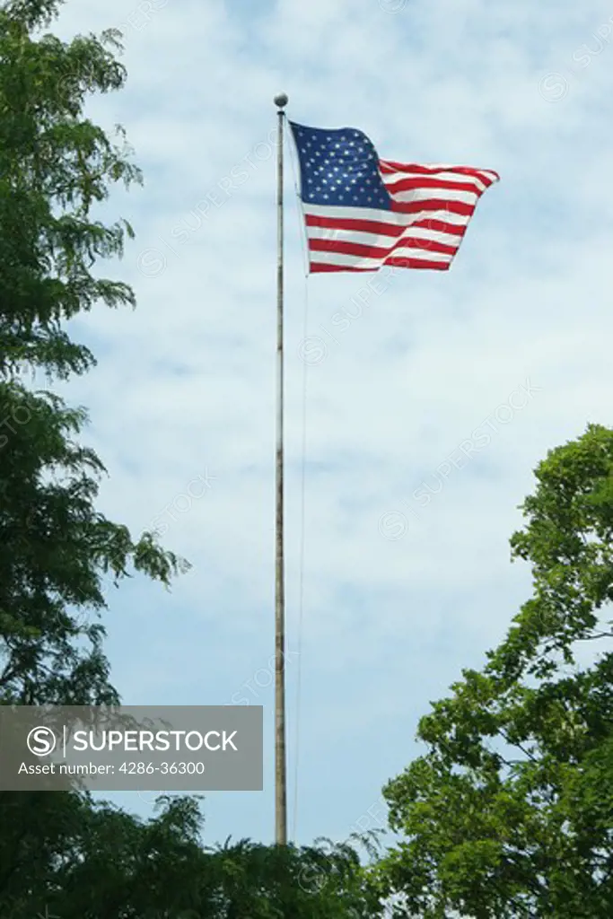 United States of America flag waving in the wind. 