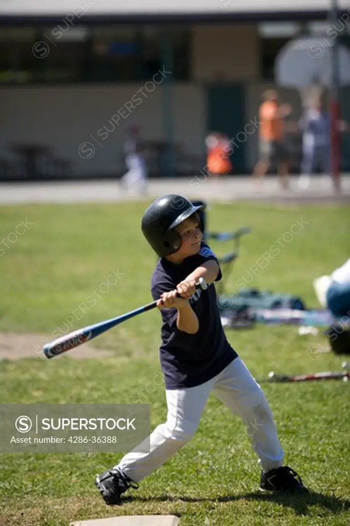 Boy Playing Baseball in summertime