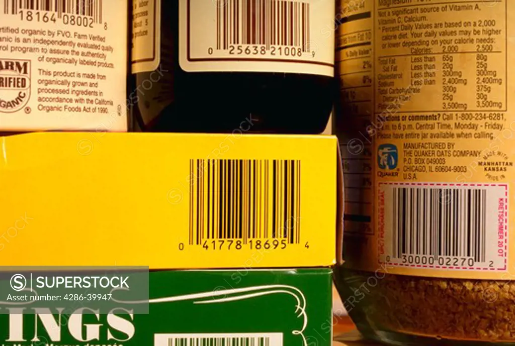 UPC codes on product labels.