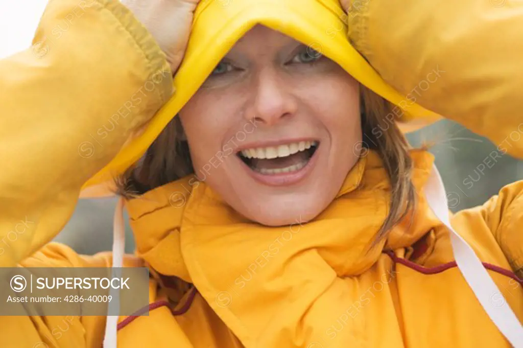Woman Wearing Nautical Rain Gear  MR-0423