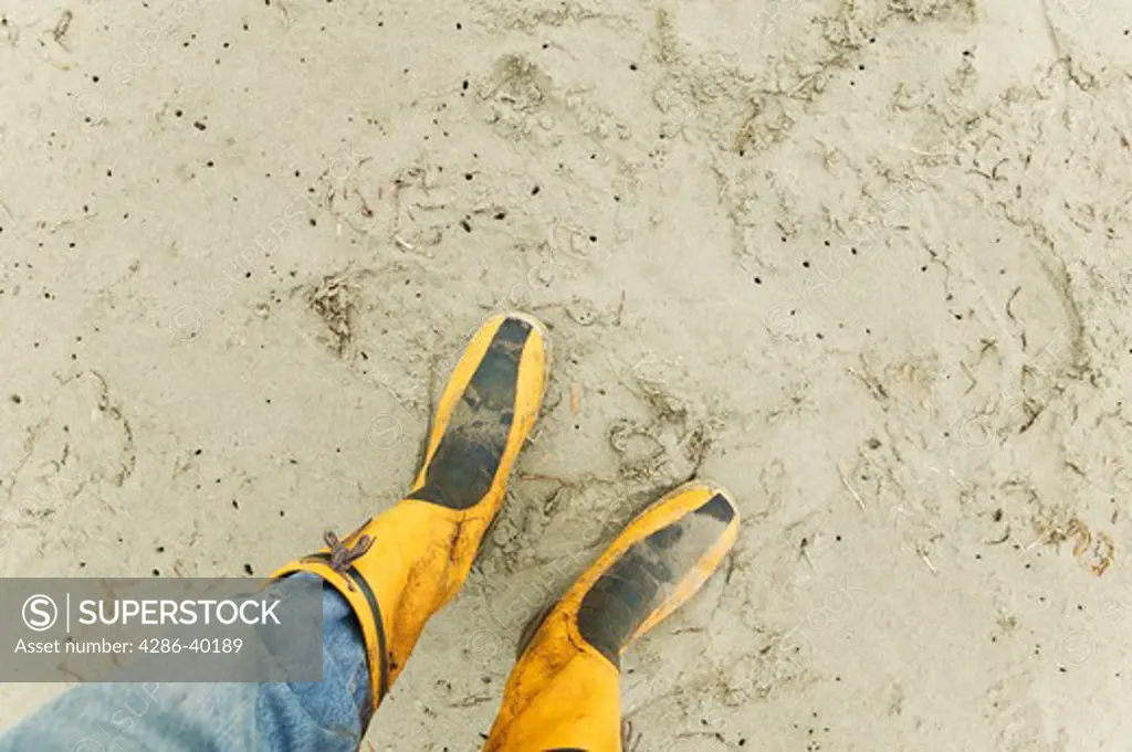 Gumboots and beach. West Coast Vancouver Island, British Columbia, Canada  -