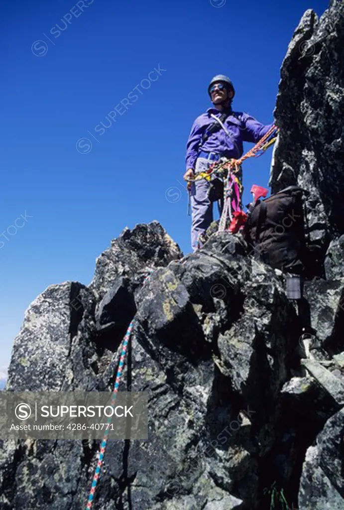Mountain climber. Blackcomb Peak Whistler BC Canada.  