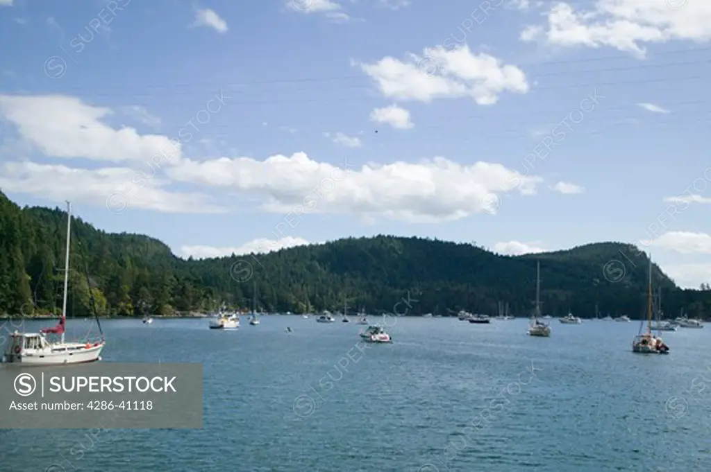 Boats at Anchor Montague Harbour Galiano Island British Columbia Canada