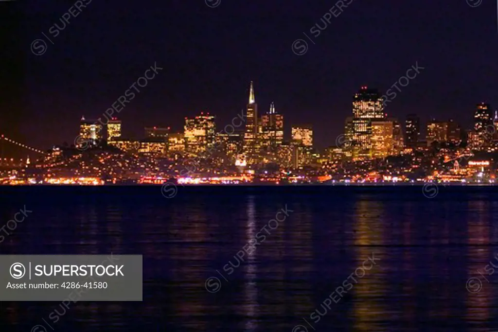 Night time view of the San Francisco skyline, San Francisco, CA.