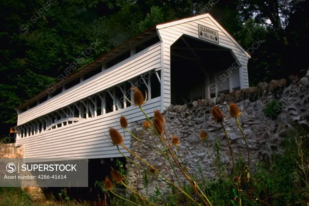 Valley Forge Covered Bridge over river, Valley Forge, Pennsylvania.