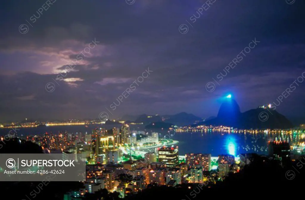 A laser show atop Sugarloaf in Rio de Janeiro, Brazil.