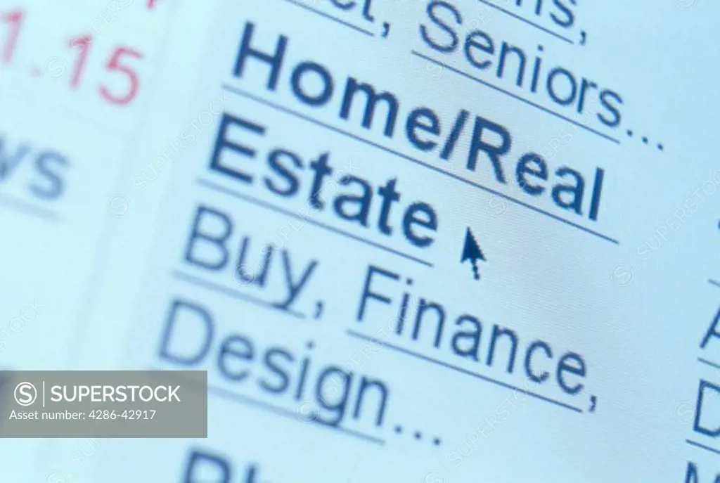 Close-up of a computer web page on real estate.
