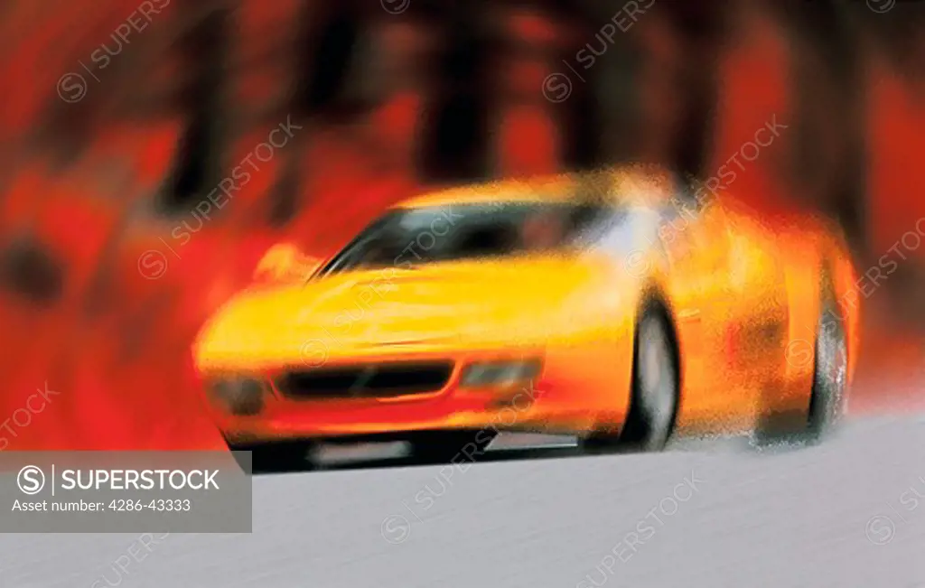 Yellow Ferrari Testarossa in motion.