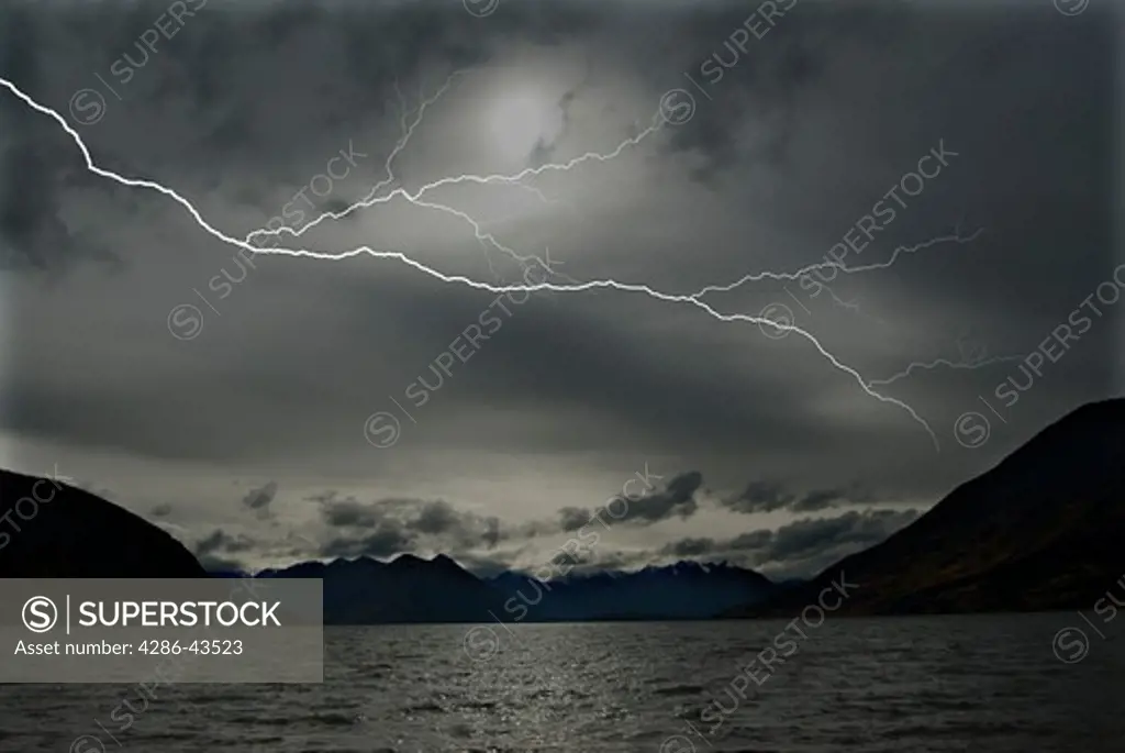 Lake Bennett & lightning, Yukon, Canada
