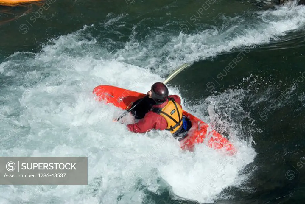 Kayaker in rapids, Yukon River, Yukon, Canada