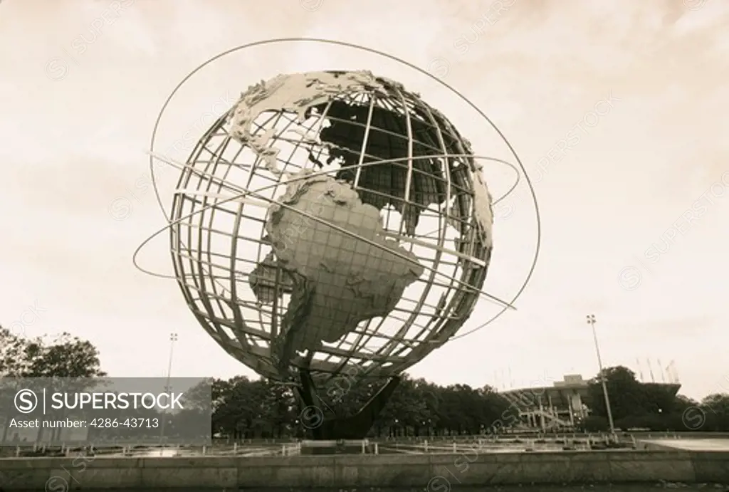 Unisphere globe, Flushing Meadow Corona Park, Queens, New York.