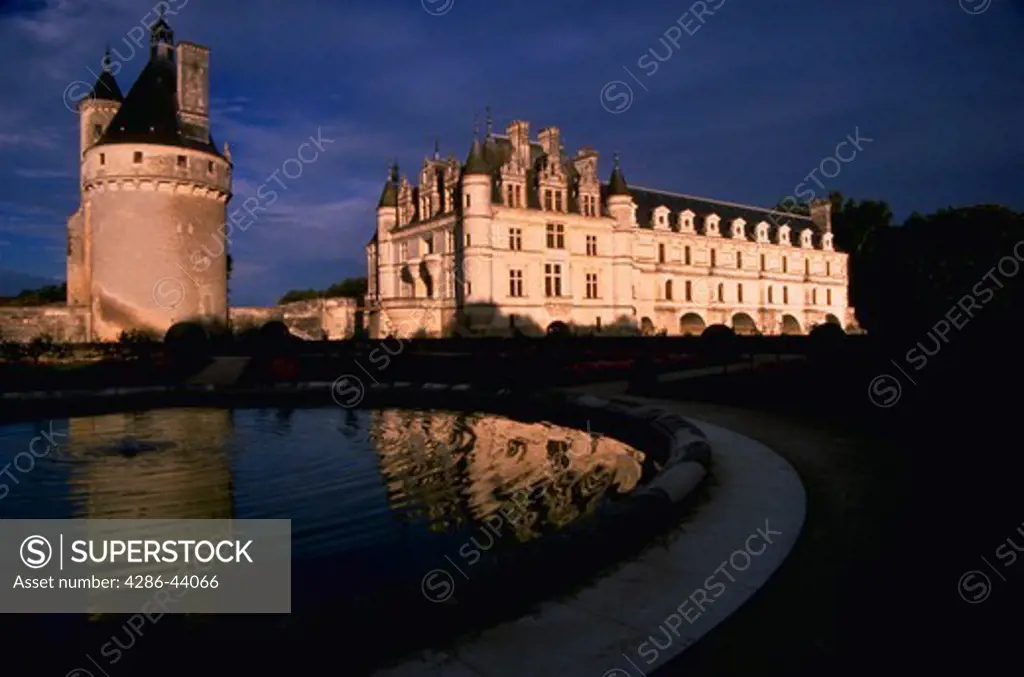 FRENCH CHENONCEAUX CASTLE WITH REFLECTIONS