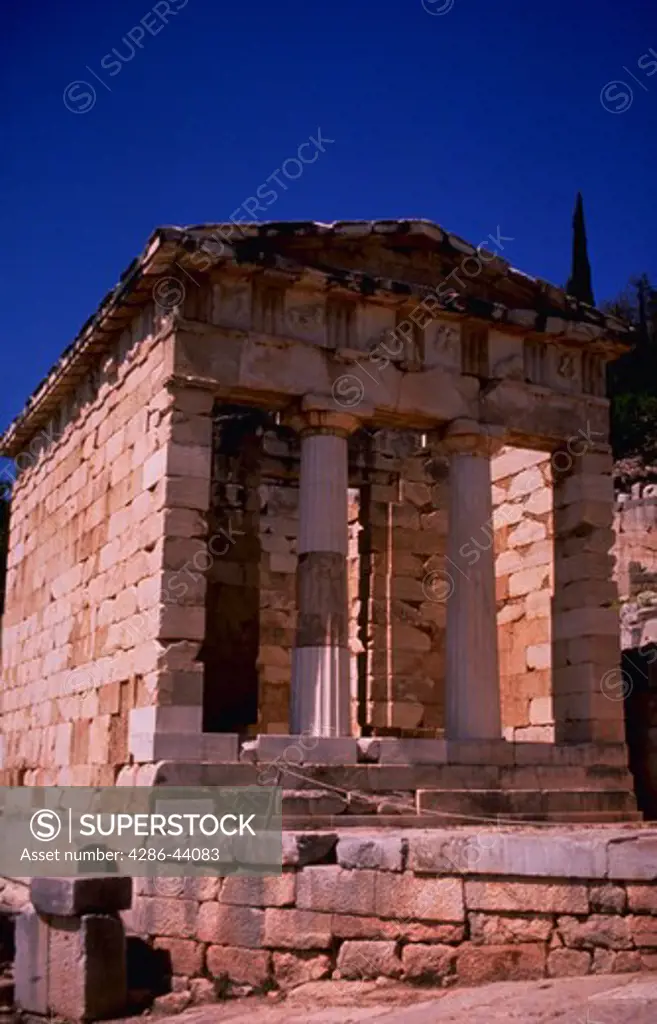 DELPHI GREECE ATHENIAN TREASURY OF APOLLO BUILDING