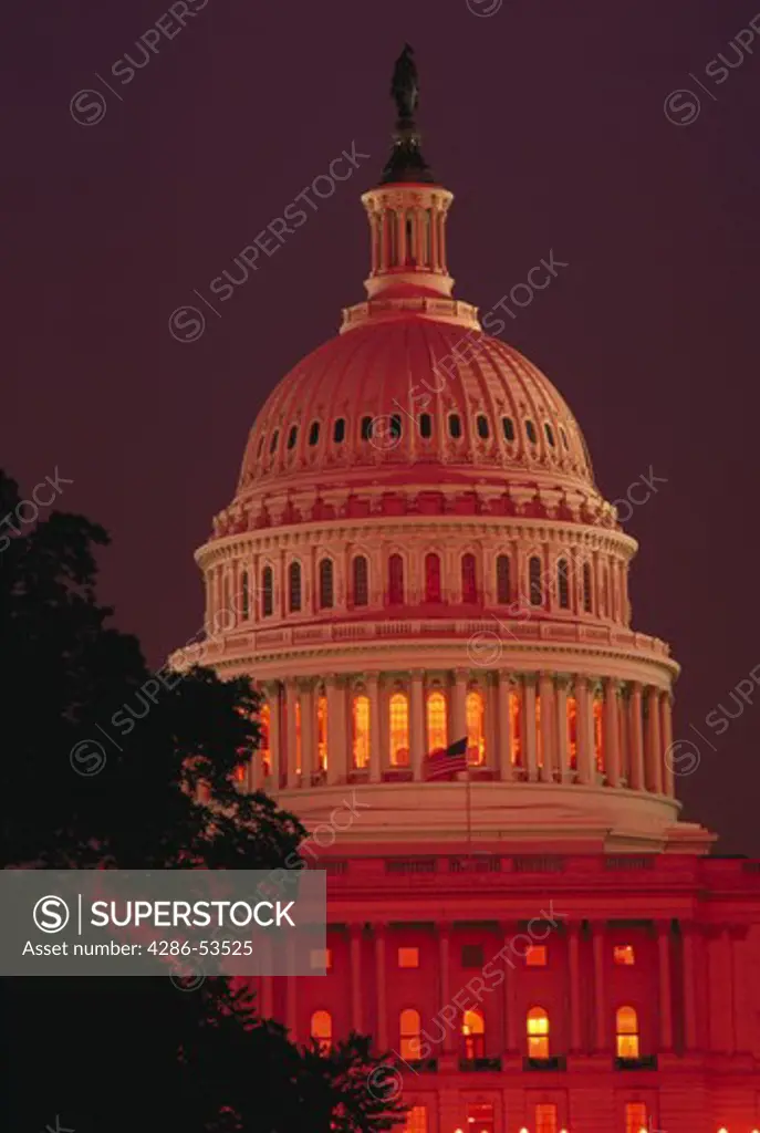 View of the U.S. Capitol dome at sunset, Washington, DC.