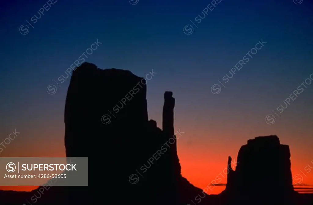 THE MITTENS BEFORE SUNRISE This photo was taken in the Navaho Tribal Park of Monument Valley, Utah in March. An extensive file of Monument Valley and other scenic areas of the Southwest is available.