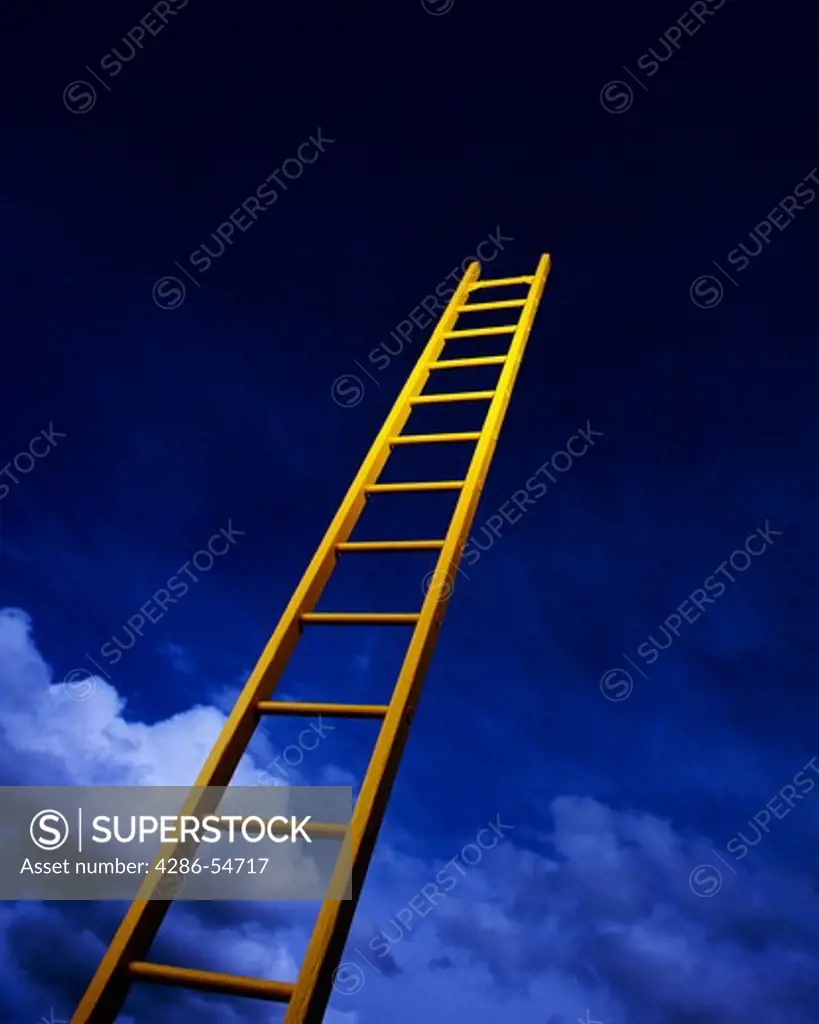 Ladder leading up into dark sky.