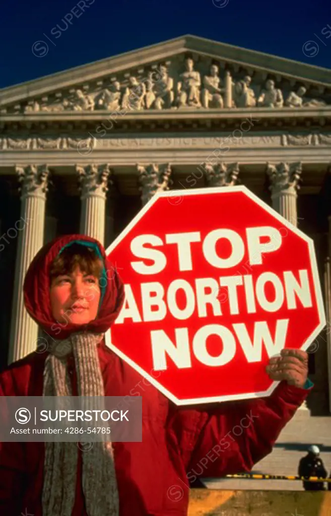 Pro-life protester at the U.S. Supreme Court, Washington, DC, participates in the 'March for Life' anti-abortion rally to commemorate the anniversary of the Roe vs. Wade case.