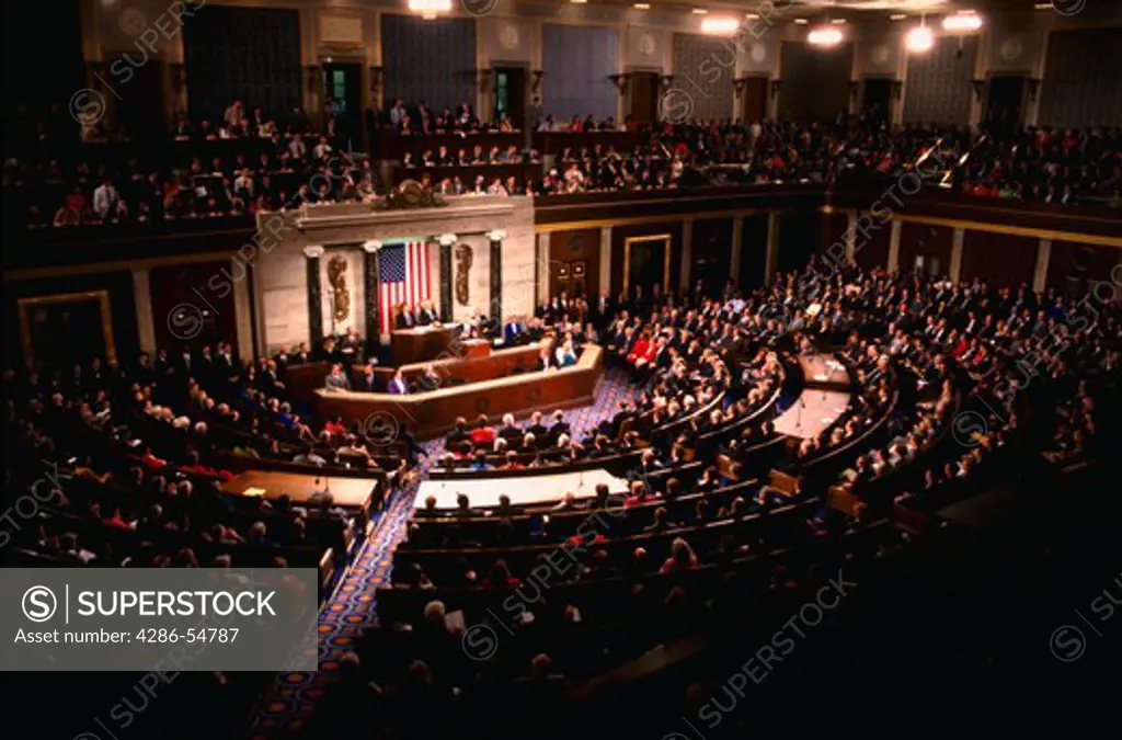 Overview of joint session of U.S. Congress during Bill Clinton's health care speech, Washington, DC.