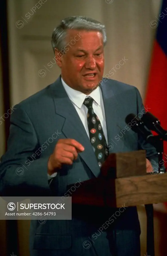 Boris Yeltsin, President of Russia, during news conference at White House, Washington, DC.