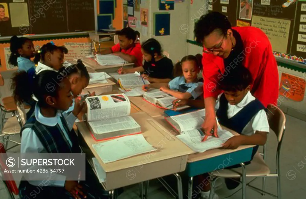 Single-sex second grade class at the Robert W. Coleman Elementary School in Baltimore, Maryland. Administrators believe the all-girl and all-boy classes provide a less distracting learning environment.