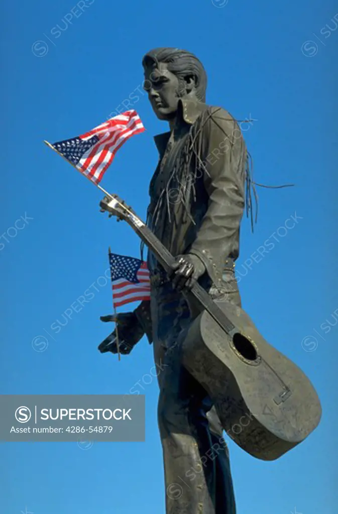 Statue of musician Elvis Presley on Beale Street, Memphis, Tennessee.