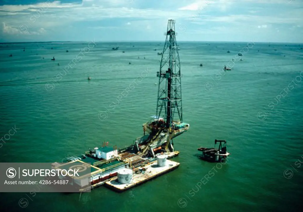Lagoven Oil Company drilling platform on Lake Maracaibo, Zulia State, Venezuela.