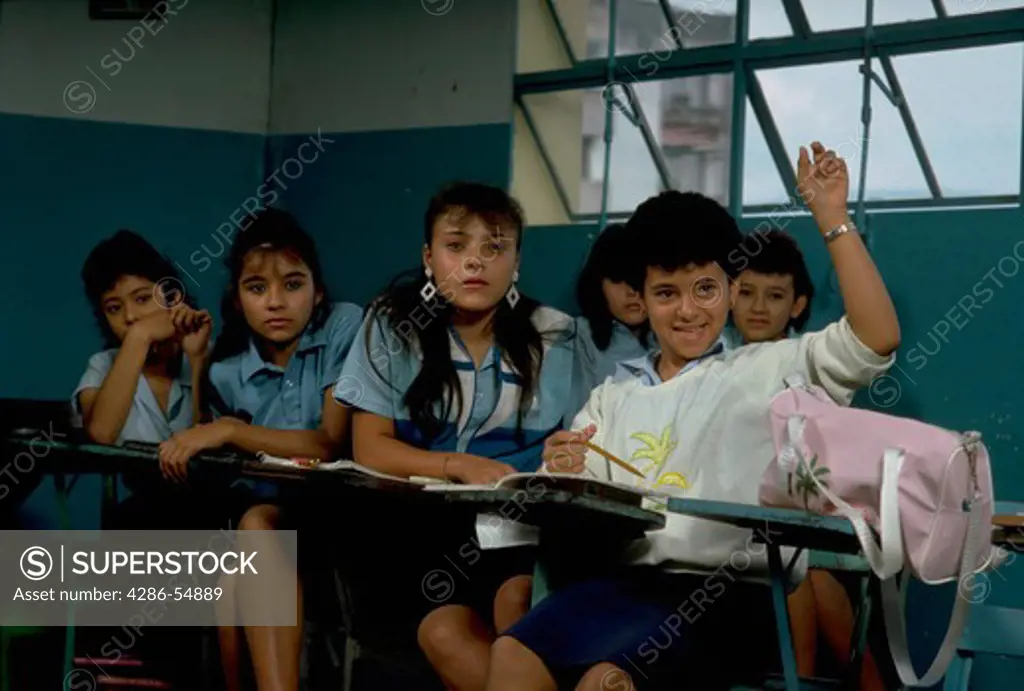 Students at their desks in elementary school english class in San Cristobal, Tachira State, Venezuela.