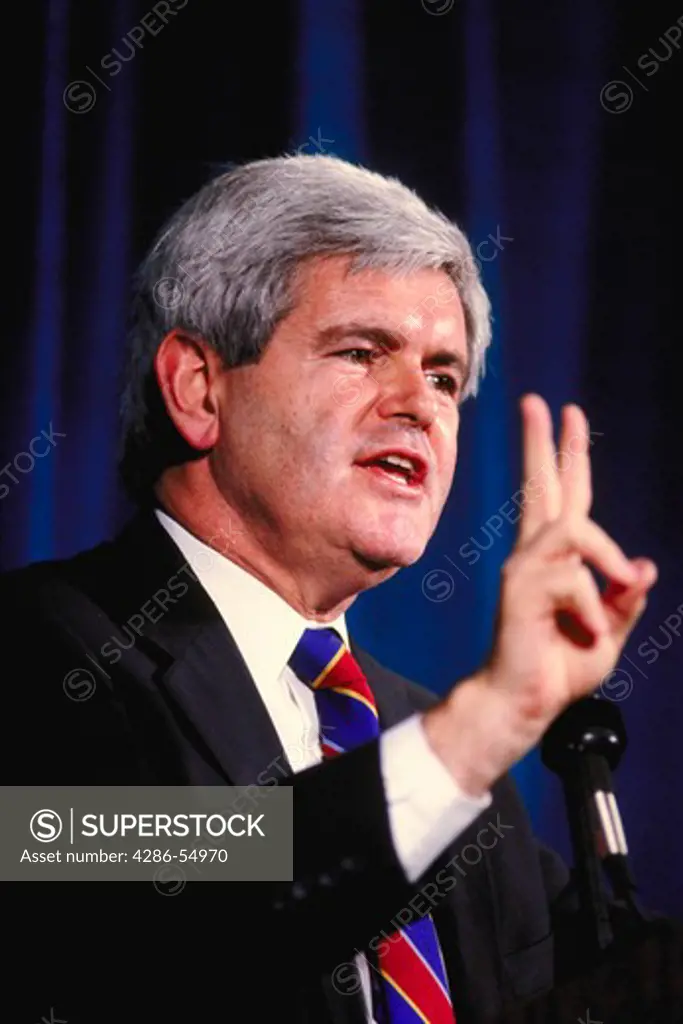 United States Representative Newt Gingrich (Republican from Georgia) during speech in Washington, DC.
