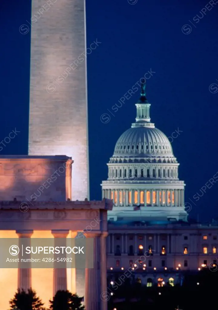 Lincoln Memorial, Washington Monument, US Capitol, Washington, DC