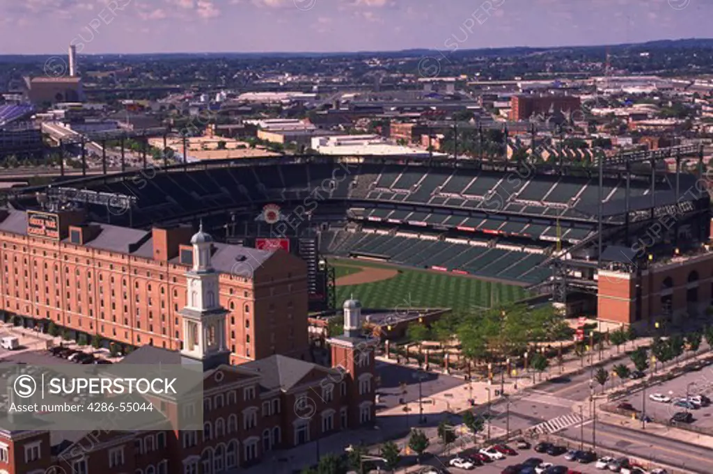 View of Oriole Park at Camden Yards baseball stadium in Baltimore, Maryland.