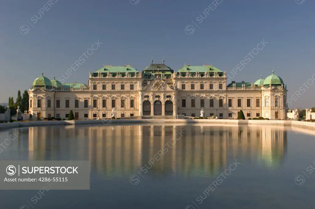  Upper Belvedere Palace and its reflection in the water in Vienna, Austria. 