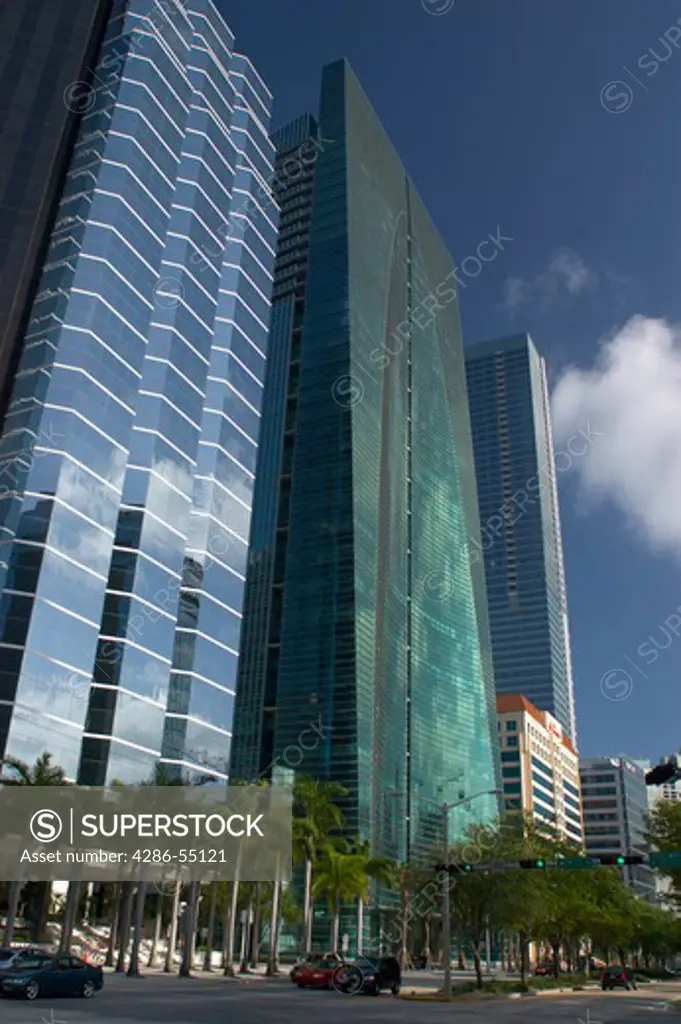 The Espirito Santo Bank headquarters building, center, on Brickell Avenue in Miami, Florida. 