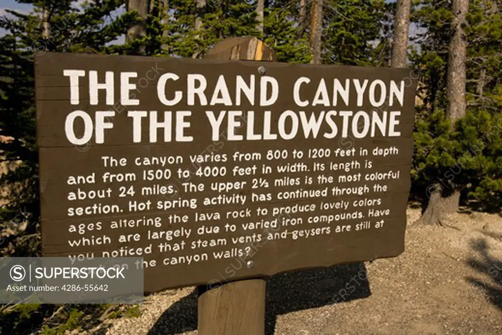 WYOMING, USA - Sign for the Grand Canyon of the Yellowstone, in Yellowstone National Park.