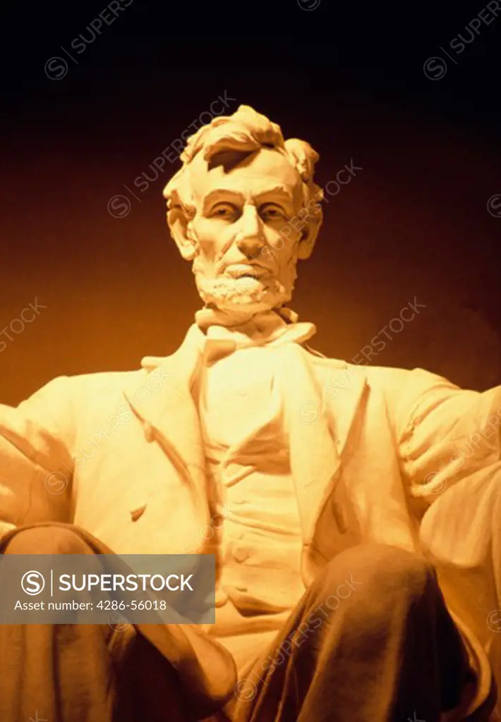 Looking up at the statue of Abraham Lincoln inside the Lincoln Memorial in Washington, DC.