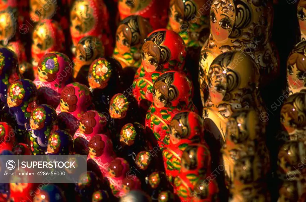 Rows of colorful Russian dolls.