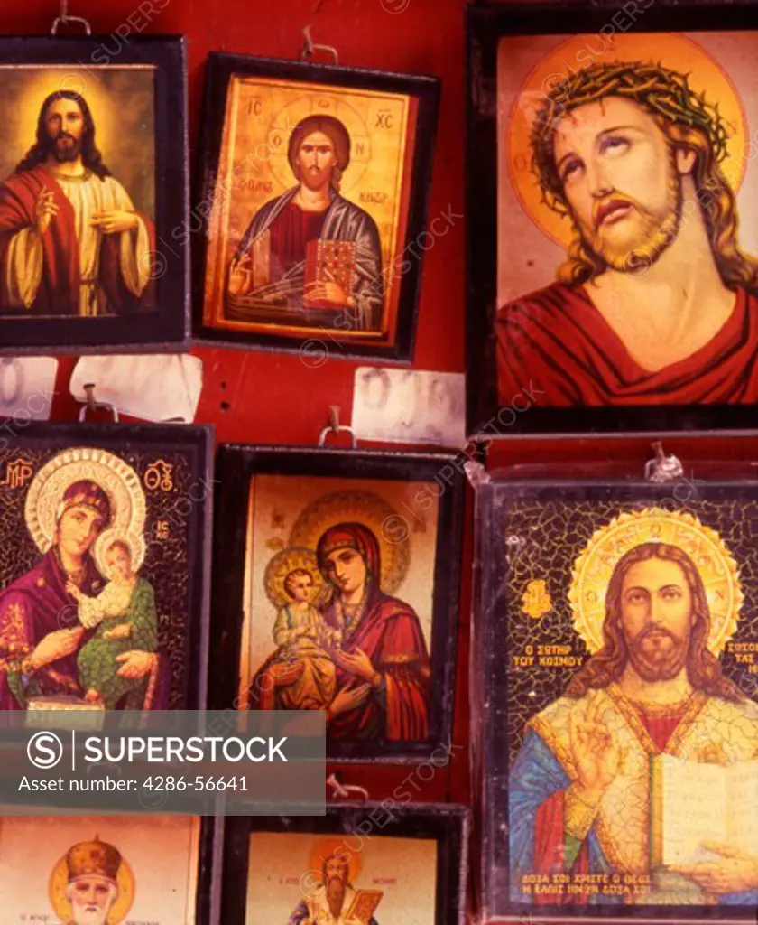 Greece. Copies of Religious Icons for sale.