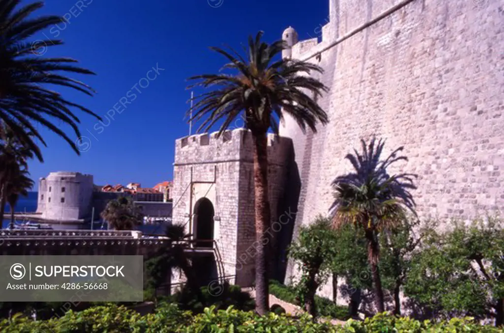 Croatia. Dubrovnik Old City. Ploce Gate, Old Port and St John Fort.
