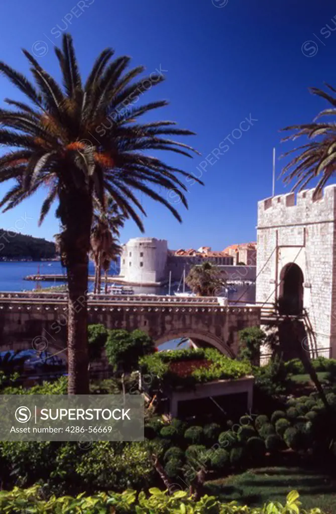 Croatia. Dubrovnik Old City. Ploce Gate, Old Port and St John Fort.