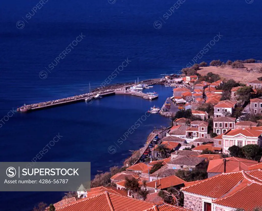 Greece. Lesvos. Molyvos Village from the Fortress