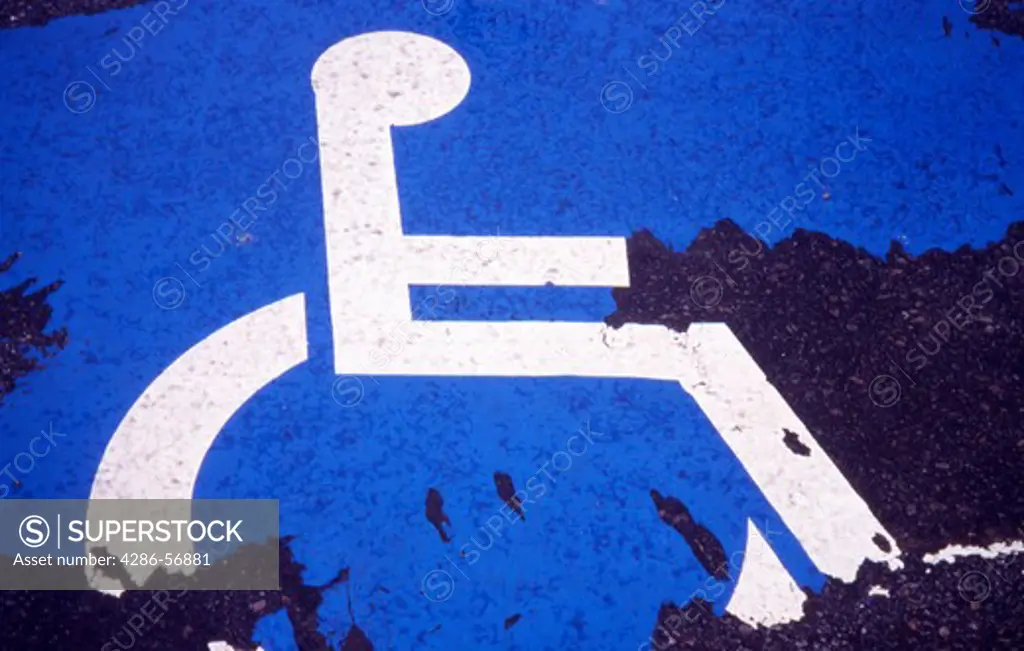 Handicapped Parking Sign in parking lot space. Massachusetts. USA