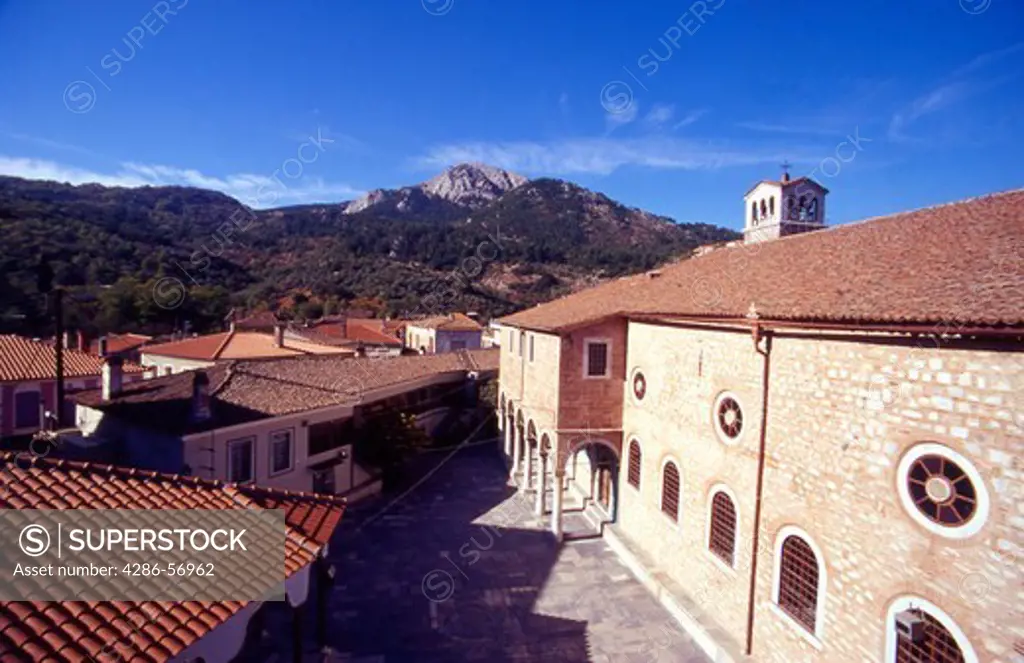 Lesvos. Greece. The Church of Panayia Ayiasiotissa (The Virgin Mary of Ayiassos) Ayiassos village.