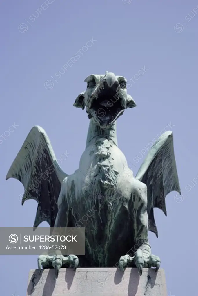 Slovenia. Ljubljana. A Bronze Dragon on The Dragon Bridge.