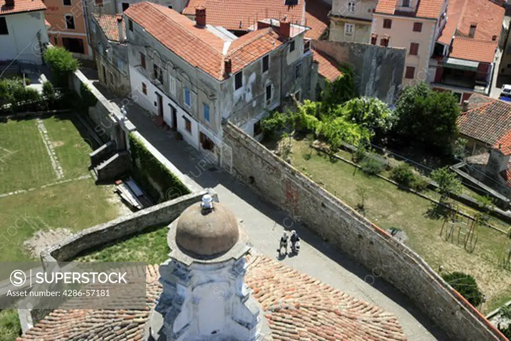 Slovenia. Piran. View of the Old Town from the St George Cathedral Clocktower