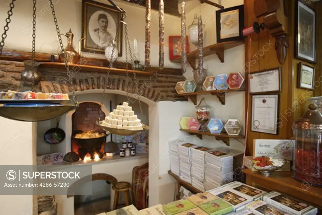 Istanbul, Turkey. Interior of the original famous Haci Bekir confectionery shop. Eminonu district. Property Released 