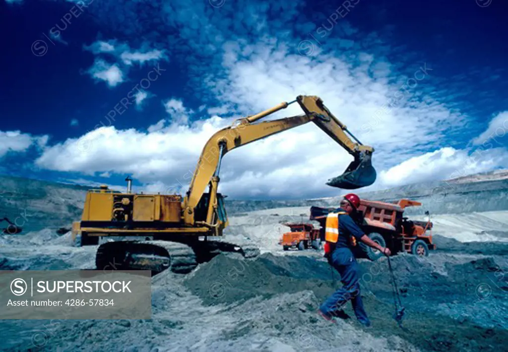 Large crane digging for Uranium at a mining site in Casper, Wyoming, U.S.A..