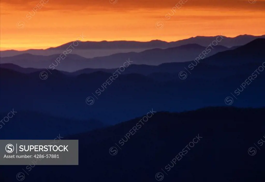 Before sunrise, looking East from 6500 feet, Great Smoky Mountian National Park, Tennessee, Appalachian Mtns.