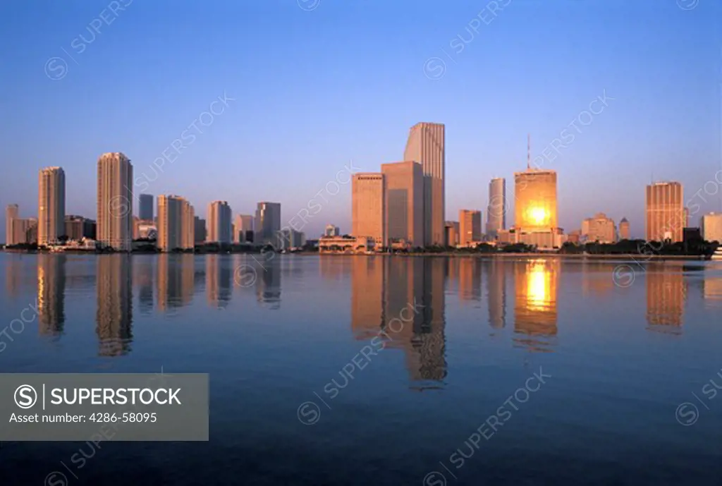 Miami, Florida, and Biscayne Bay at sunrise 