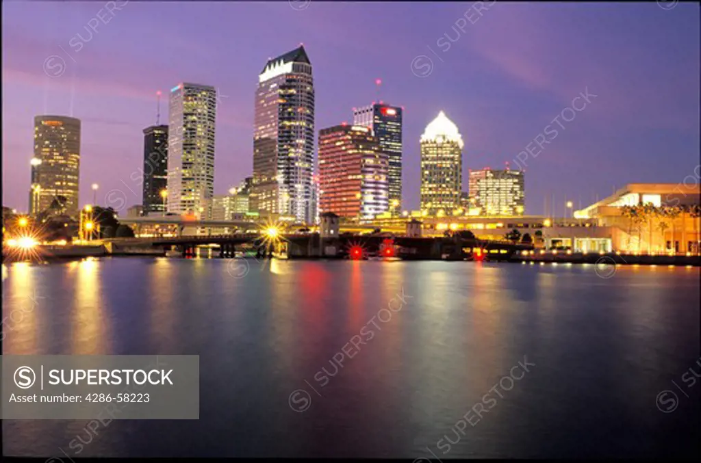 Downtown Tampa, Florida, at Hillsborough Bay and mouth of Hillsborough River.